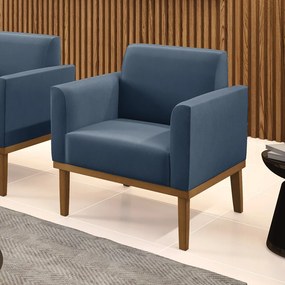 Poltrona Decorativa Isabella Pés Fixo em Madeira Castanho Suede Azul Marinho G19 - Gran Belo