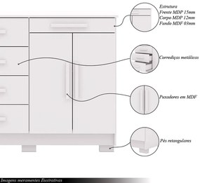 Cômoda Sapateira Batel 5 Gavetas 2 Porta de Bater com Prateleira Branco G98 - Gran Belo