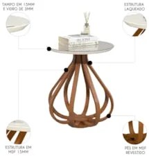 Mesa Lateral Apoio Para Sala Pé de Madeira Orlando Off E05  - Mpozenat