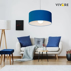 Lustre Pendente Cilíndrico 4052 Cúpula em Tecido 50x21cm Azul Marinho - Bivolt