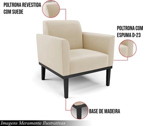 Poltrona Decorativa Isabella Pés Fixo em Madeira Preto Suede Bege G19 - Gran Belo