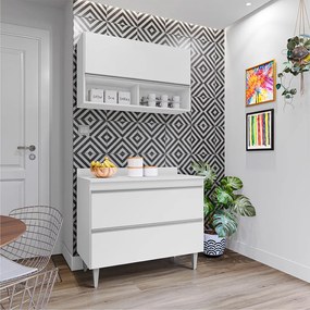Conjunto Balcão de Cozinha com Tampo Armário Aéreo Wollo MDP/BP Branco G96 - Gran Belo