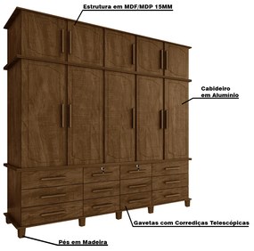 Guarda Roupa 10 Portas e 12 Gavetas Nicolau Malbec G37 - Gran Belo