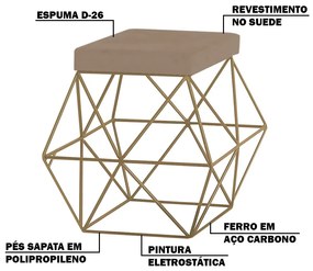 Kit 2 Puffs Decorativo Sala de Estar Base Gold Trixie Suede Cappuccino G41 - Gran Belo