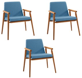 Kit 3 Cadeiras Decorativa Sala de Jantar Sidnei Linho Azul G17 - Gran Belo