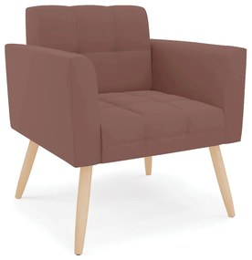 Kit 1 Sofá Namoradeira e 2 Poltronas Elisa Veludo Pés Palito Natural - D'Rossi - Rose