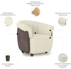 Poltrona Sala de Estar Pé Madeira Lykan Linho Bege/Caramelo Z32 - Mpoz