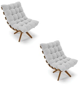 Poltrona Giratoria Costela Kit 2 Linho Base de Madeira MA30 M11 - D'Rossi - A05 Cinza Claro