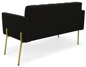 Sofá Namoradeira 2 Lugares Pé de Ferro Dourado Elisa Suede D03 - D'Rossi - Preto