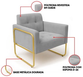 Poltrona Sala Industrial Alta Tubo Dourado Elisa Suede D03 - D'Rossi - Cinza