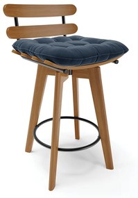 Banqueta Giratória Costela Suede Base Madeira MA70 - D'Rossi - Azul Marinho