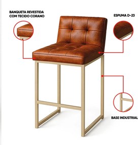 Banqueta Cozinha Alta com Encosto Industrial Kit 2 Champanhe Lirina PU C05 - D'Rossi - Nozes