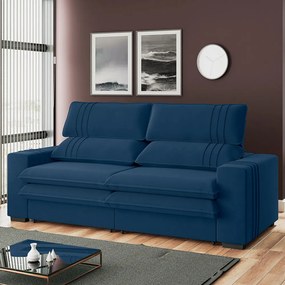 Sofá 2 Lugares Retrátil Noruega 180 cm Veludo  Pés Tabaco - D'Rossi - Azul Marinho