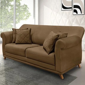 Sofá 2 Lugares Pé de Madeira Julieta 180 cm Suede S04 - D'Rossi - Caramelo