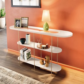 Aparador Decorativo Infinity Sala de Estar Tampo em Vidro e Pés em Aço Off White G26 - Hb Móveis