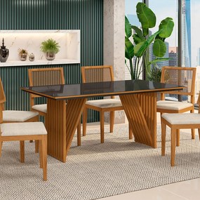 Mesa de Jantar Retangular Mia 160x90 cm Preto com Base de Madeira Mel - D'Rossi