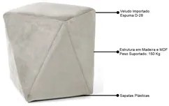 Puff Decorativo Ametista C-309 Veludo Bege Claro - Domi