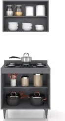 Armário de Cozinha e Balcão Cooktop Pérola Z34 Grafite/Freijó - Mpozen