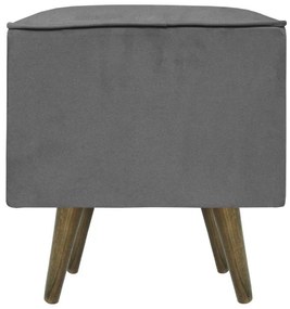 Puff Quadrado Modena Sigma em Suede com Pés Palito Inclinado - Cinza
