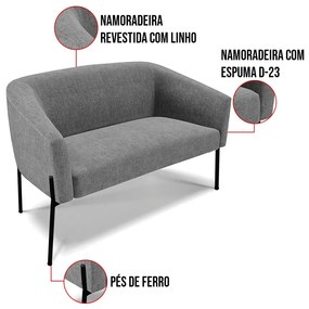 Sofá 2 Lugares Namoradeira Pé de Ferro Preto Stella Linho D03 - D'Rossi - A26 Grafite