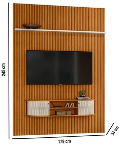 Painel TV 65 Pol 179cm Ripado Valen e Bancada Suspensa Norezi Cinamomo/Off White M20 - D'Rossi