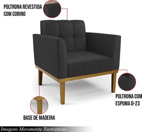 Kit 2 Poltronas Decorativas Karen Pés Fixo em Madeira Castanho PU Preto G19 - Gran Belo