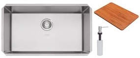 Cuba Quadrum 70 U Undermount Tramontina 70x40x20 cm em Aço Inox com Dosador de Sabão e Tábua