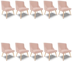 Kit 10 Cadeiras de Jantar Liz Veludo Rosê Pés Palito Natural D03 - D'Rossi