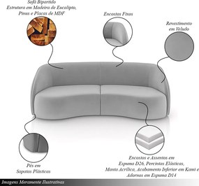 Sofá Decorativo Sala de Estar Bipartido 288cm Clarke Veludo Cinza G45 - Gran Belo