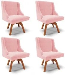 Kit 4 Cadeiras Estofadas Giratória para Sala de Jantar Lia Suede Rosa