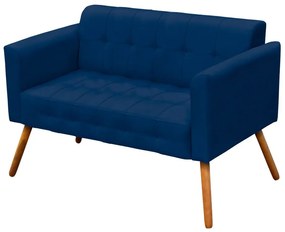 Kit 01 Namoradeira e 01 Poltrona Giratória Elisa Suede Base Estrela Cromada D'Rossi - Azul Marinho