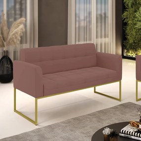 Sofá Namoradeira Elisa Veludo Base Metálica Industrial Dourado - D'Rossi - Rose
