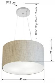 Lustre Pendente Cilíndrico Md-4009 Cúpula em Tecido 40x21cm Rustico Bege - Bivolt