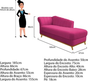Recamier Vanessa 185cm Lado Direito Suede Pink - ADJ Decor