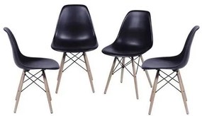 Kit com 4 Cadeiras Eames Polipropileno Base Madeira na Cor Preta - 64565 Sun House