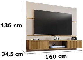 Painel Para TV Âmbar Off White Com Cinamomo Ripado – Bechara Móveis