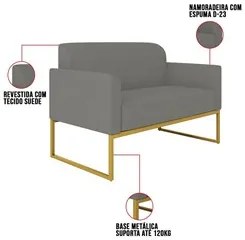 Poltrona Namoradeira 2 Lugares Base Industrial Dourada Maressa S08 Sue