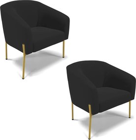 Cadeira Sala de Jantar Pé de Ferro Dourado kit 2 Stella Veludo D03 - D'Rossi - Preto