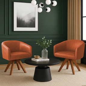 Poltrona Sala Base Giratória Madeira Kit 2 Arielle Sintético Pu Nozes D03 - D'Rossi