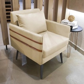 Poltrona Mari Suede Pés Palito de Ferro Marrom - D'Rossi - Bege