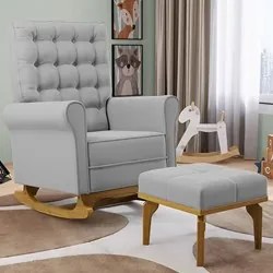 Poltrona de Amamentação Balanço e Puff Base de Madeira Brenda G05 Velu