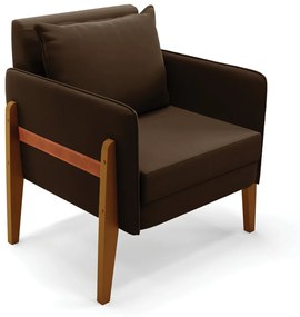 Poltrona Lana Suede Base de Madeira - D'Rossi - Marrom