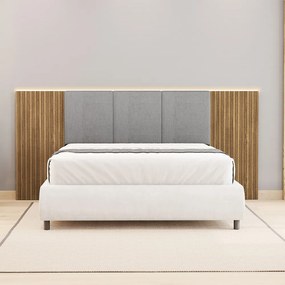 Cabeceira de Casal Arendel 2,68m Ripado Tecido Linho com LED Nature/Cinza G98 - Gran Belo