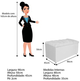 Calçadeira Estofada Liverpool 90 cm Solteiro Corano Branco - ADJ Decor