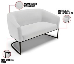 Sofá 2 Lugares Namoradeira Industrial Preto Stella Linho D03 - D'Rossi - A05 Cinza