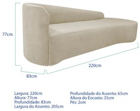 Kit Sofá Curvo França 220cm LD. e 2 Poltronas Luiza Max Conforto, Elegância e Design Moderno Linho