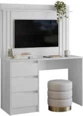 Mesa Escrivaninha 3 Gavetas Painel TV 40 Pol Doble Branco   - Albatroz