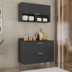 Armário de Cozinha Com Tampo CP01 100cm Pérola Preto Z34       - Mpoze