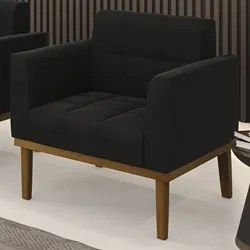 Poltrona Decorativa Base Madeira Castanho Ana Suede Preto - Ibiza