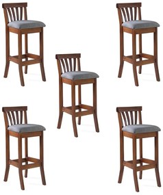 Kit 5 Banquetas Alta Madeira Maciça Bakeri Linho Cinza/Imbuia G42 - Gran Belo